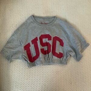 New USC Logo Heritage Vintage Gameday Football Grey Crop Top Tshirt